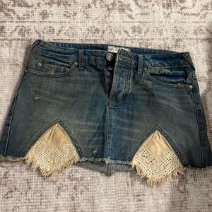 Free People Blue Denim Mini Skirt with Tan Accents